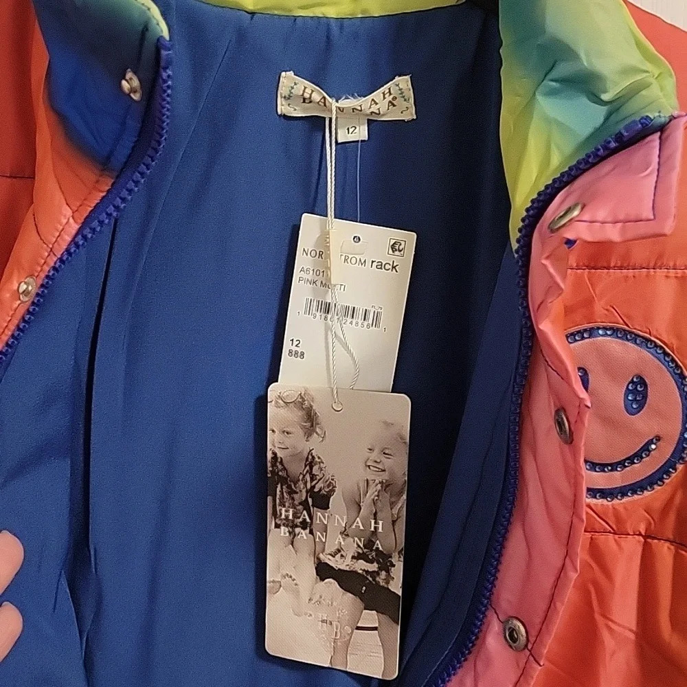 NWT Hannah Banana Girls Colorful Rainbow Coat Size 12 Zipper with button overlay - Picture 5 of 5